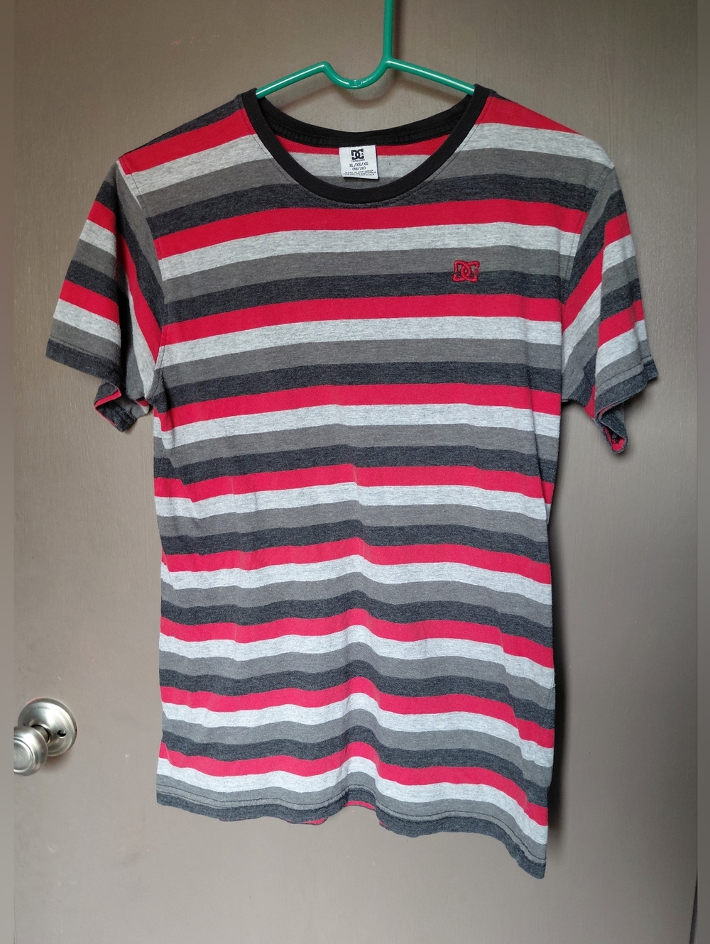 DC Red & Gray Striped Crew Neck Tee